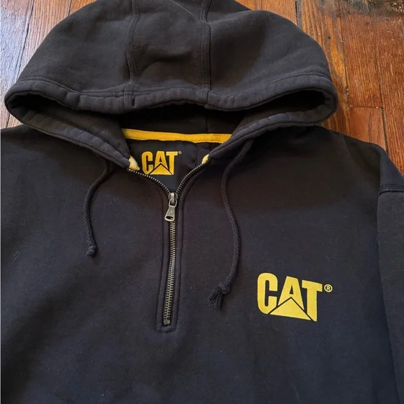 90’s CAT Construction Vintage Quarter Zip Hooded Sweatshirt - Picture 2 of 13